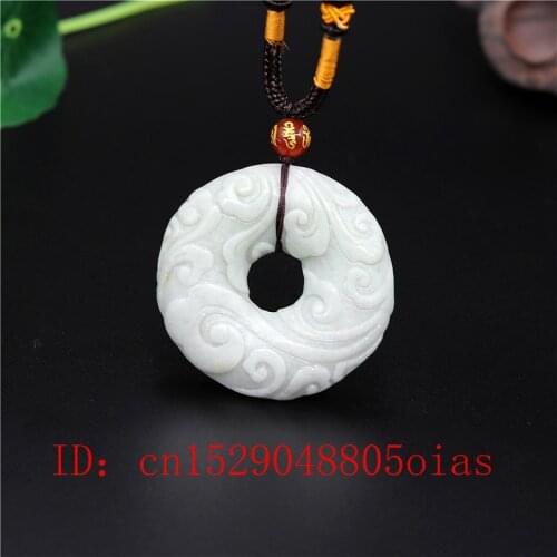 Natural White Green Chinese Jade Cloud Rune Pendant Necklace Charm Jewelry Double-sided Hollow Carved Amulet Gifts for Women Men