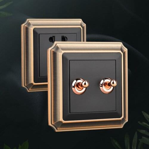1-4 Gang 2 Way Household Black Frosted Dual Control Retro Toggle Switch Bronze Nordic Style Brass Lever Wall Light Switch
