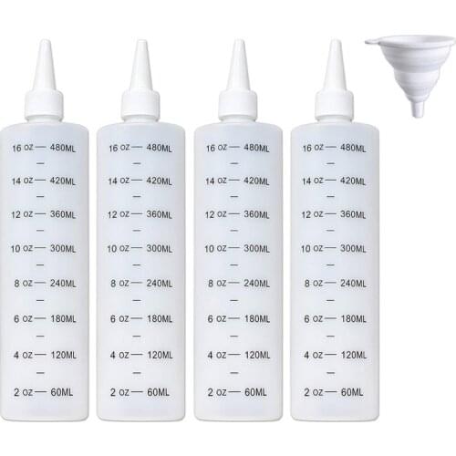16oz Plastic Squeeze Squirt Bottles with Leak-Proof White Cap Ideal for Oil,Condiments, Dressing, Paint,Glue,Crafts With Funnel