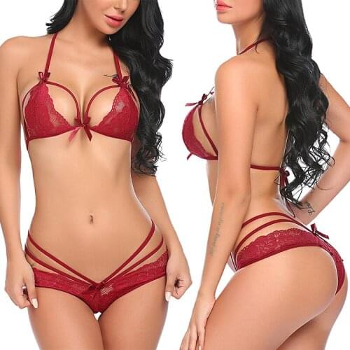 Bow-knot Lace Plus Size Lingerie Sexy Womens Sex Underwear Transparent Bra Panty Sets Red Erotic Lingerie Exotic Sexy Costumes