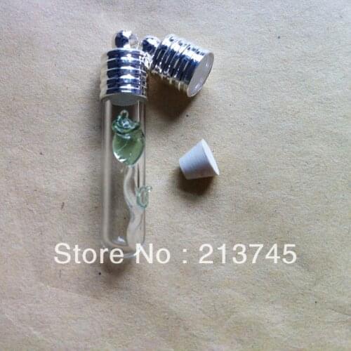 100pcs Green Flower Vial Pendants with Rubber Stopper Craft Jewelry Pendant for Valentines day