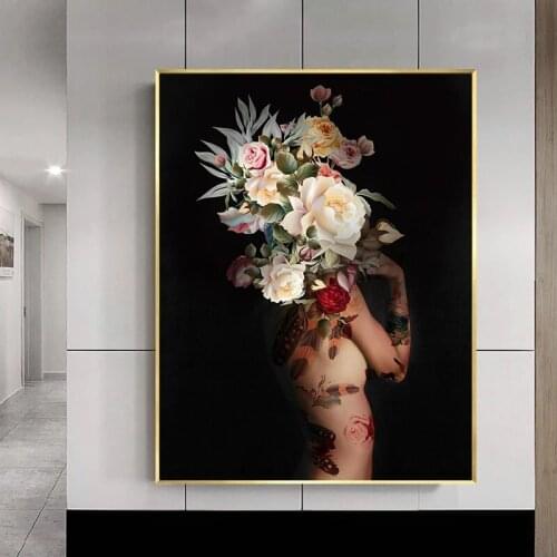 Sexy Nude Women With Flower Butterfly Painting On Canvas Posters and Prints Modern Wall Art Picture For Living Room Home Decor