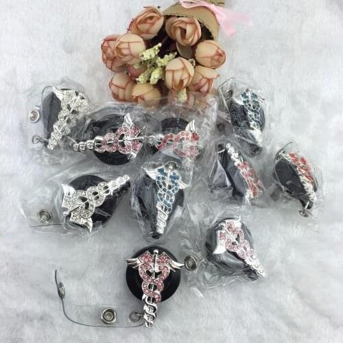 Mix colors cross Rhinestone Retractable Badge Reel holder