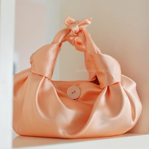 Luxury Silk Handbag Soft Evening Clutches Women Hand Dumpling Bag Leather Orange Crossbody Bag Female Totes Bag Hand Purse