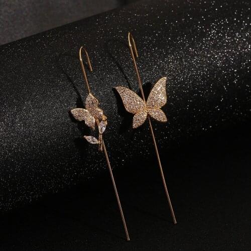 Cute 18k Gold Long Butterfly Dangle Earrings with Bling Zircon Stone for Women Fashion Jewelry Korean Earrings 2021 Trend