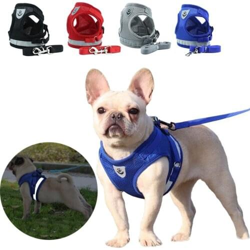 Dog Harness Cat with Leash Summer Pet Collar Adjustable Reflective Vest Walking Lead for Puppy Polyester Mesh for Small Medium