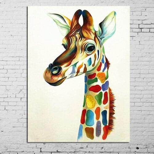 Modern Handpainted Abstract Hang Pictures Colourful Giraffe Family Animal Modern Oil Paintings Canvas Wall Picture Home Decor