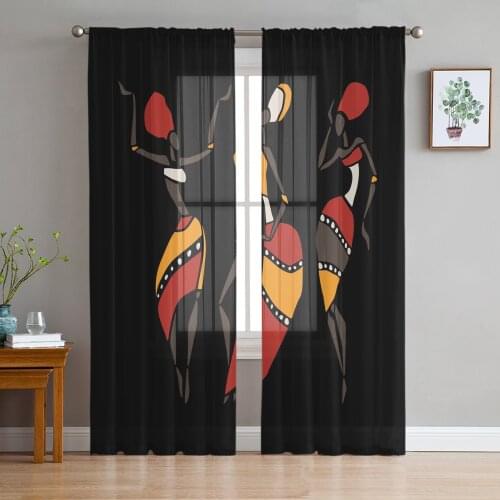 Dancer African Girl Tribal Culture Tulle Sheer Window Curtains for Living Room Kitchen Children Bedroom Voile Hanging Curtain