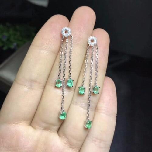 Uloveido Natural Emerald Drop Earrings for Women, 925 Sterling Silver, 3*4mm*2 Pcs Birthstone Gemstone Wedding Jewelry FR108