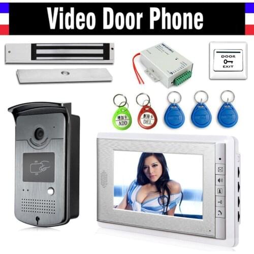 7" Screen Video Door Phone Intercom Doorbell System RFID Card+ 180kg Electric Magnetic Lock+ Door Exit +Power, Camera Waterproof