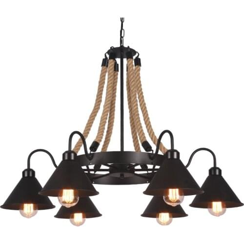 Vintage Rope Chandelier Mid Century Lights Loft Style LED BlackChandelier Light Fixtures Hanging Light Suspension Luminaire