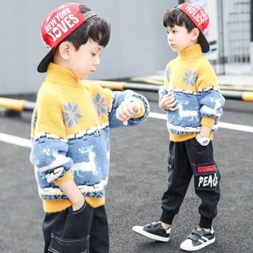 Snowflake Knitting Spring Autumn Winter Sweater Baby Boys Kids Childrens Warm Plus Velvet Thicken Top High Quality
