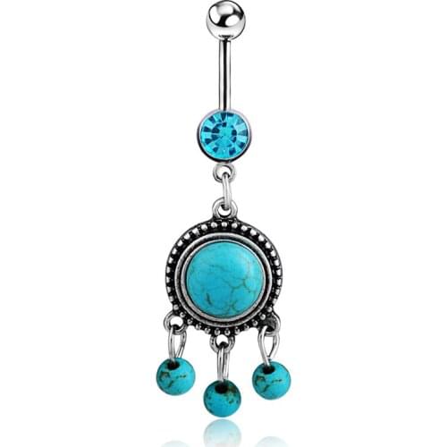 High quality Medical Steel Crystal blue Leaf Dangle Navel Belly Button Bar Barbell Ring Body Piercing