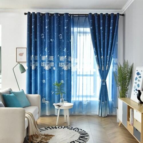 New Universe Design Blackout Window Curtains For Boys Living Room Children Bedroom Custom Made Blue Sheer Voile