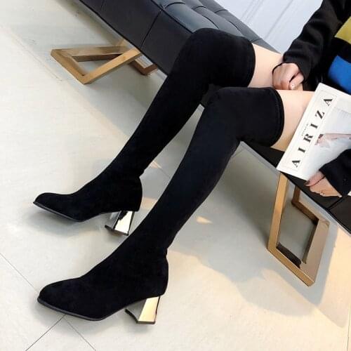Size 35-43 Winter Over The Knee Boots Women Stretch Fabric Women Thigh High Sexy Woman Shoes Long Bota Feminina