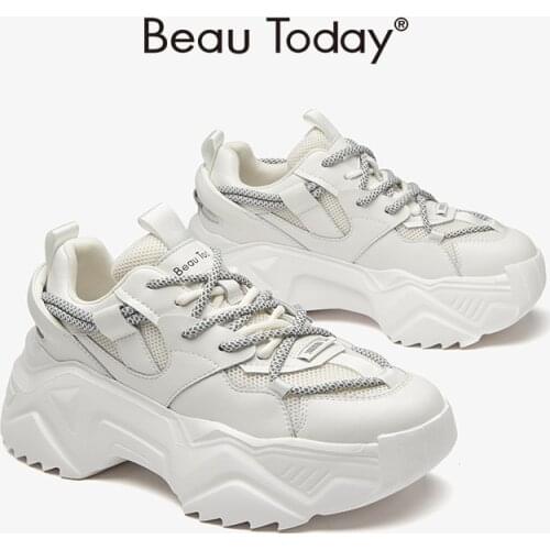BeauToday Chunky Sneakers Women Synthetic Leather Patchwork Mixed Color Side Lace Fashion Thick Sole Ladies Casual Shoes 29413