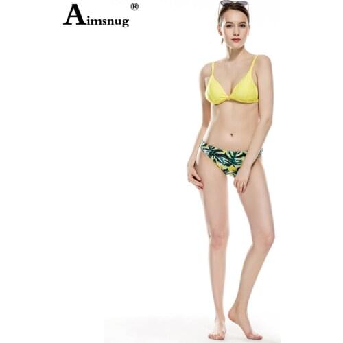 Women Bikini Set Thong Two Pieces Swimwear Model Banana leaf Print Swimsuits Push Up 2PCS Swim Outfits Sexy Femme Clothing 2021