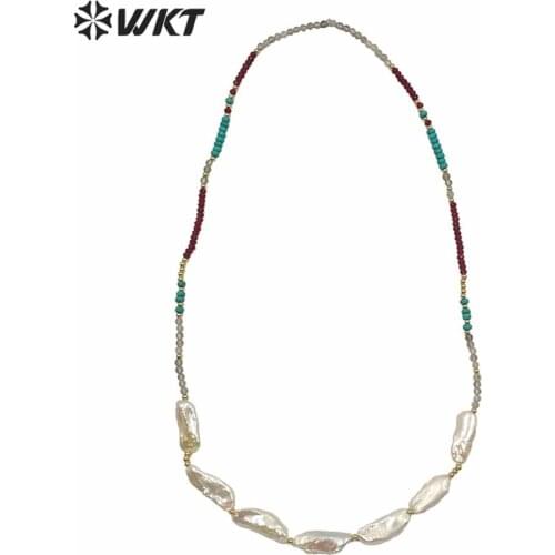 WT-JN124 WKT Exclusive design hand make strand baroque pearl necklace women 24 inch long pearl beads casual necklace