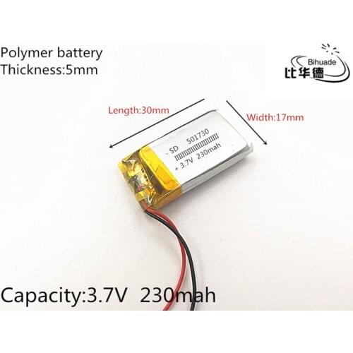 1pcs/lot 3.7V 230mAh 501730 Lithium Polymer Li-Po li ion Rechargeable Battery cells For Mp3 MP4 MP5 toy mobile bluetooth