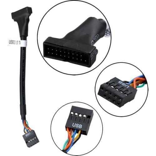 2Pcs USB 3.0 20 Pin Header Male to USB2.0 9 Pin Motherboard Female Adapter Cable Converter ABS Line