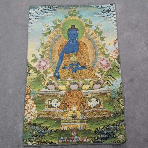 35" Thangka embroidery Tibetan Buddhism silk embroidery brocade Nepal Medicine Buddha Sakyamuni Thangkas