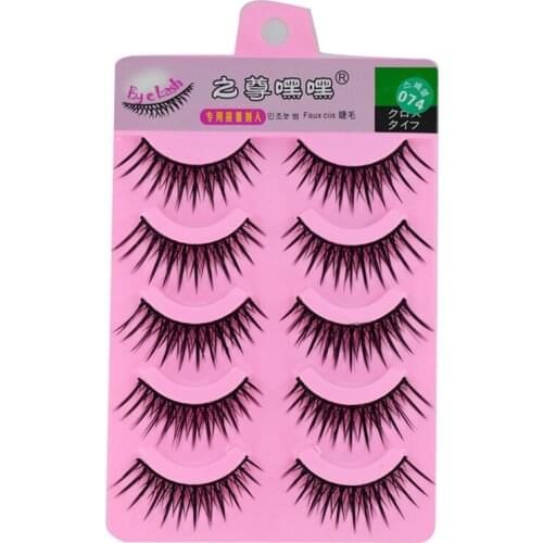 5 pairs of new fashion ladies soft natural long cross false eyelashes handmade thick false eyelashes black stem