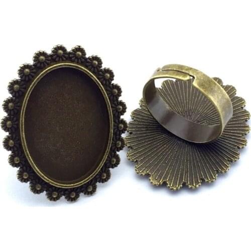 18x25mm 5pcs Ring Setting Antique Bronze Copper Plated Adjustable Oval Glass Cabochon Blank Base Supplies For Jewelry F06