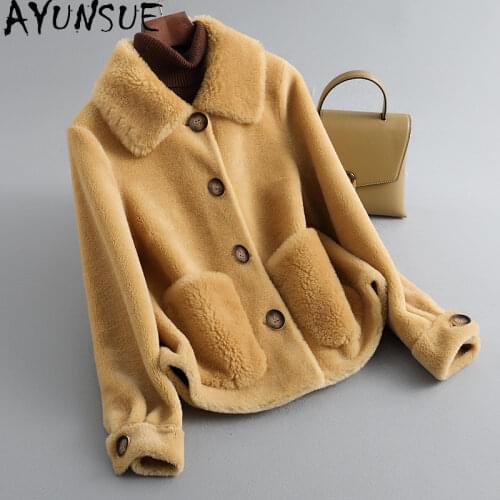 AYUNSUE Winter 100% Real Sheep Shearling Fur Coat Female Autumn 2021 Short Wool Jackets Womens Clothing Casaco Feminino Gxy201