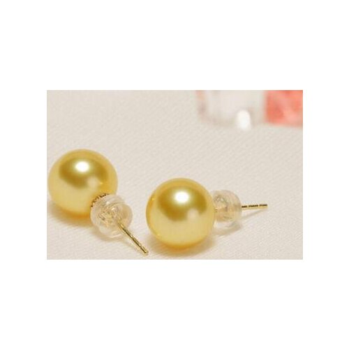 Free shipping luxury Noble jewelrypair AAA10-11mm perfect round south sea gold pearl stud earrings