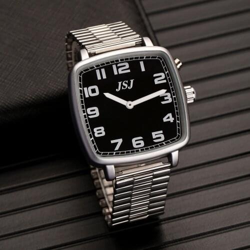Square German Talking Watch with Alarm,Talking Date and Time,Black Dial,Expansion Band TGSW-1710G