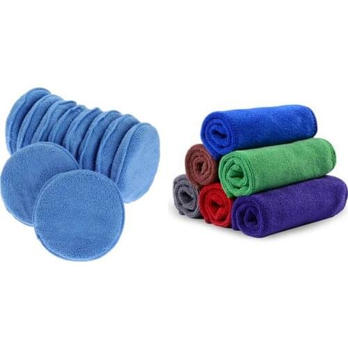 12X Microfibre Cleaning Cloth 40X40cm & 12x Microfiber Wax Applicator Car Cleaning Polish Wax Foam Sponge