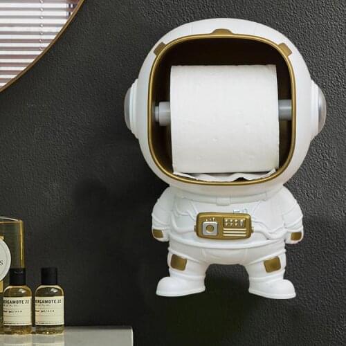 Nordic Style Astronaut Tissue Holder Rolling Paper Tube Storage Case Creative Spaceman Cartoon Shape Wall-Mounted Muti-Functio