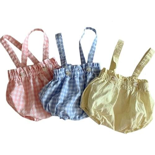 Toddler Summer Babys Lovely Back Belt Pants Triangle Romper Baby Casual Plaid Creeper One-pieces Kids Jumpsuit Baby Clothing