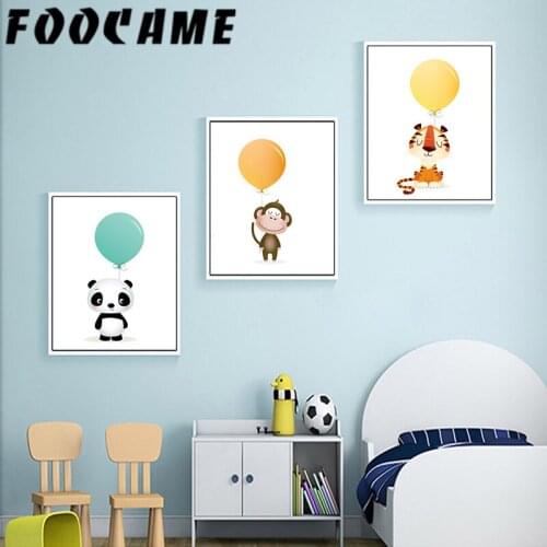 Balloon Cartoon Animal Posters and Prints Nursery Wall Art Canvas Painting Panda Monkey Tiger Kids Room Decoration Pictures