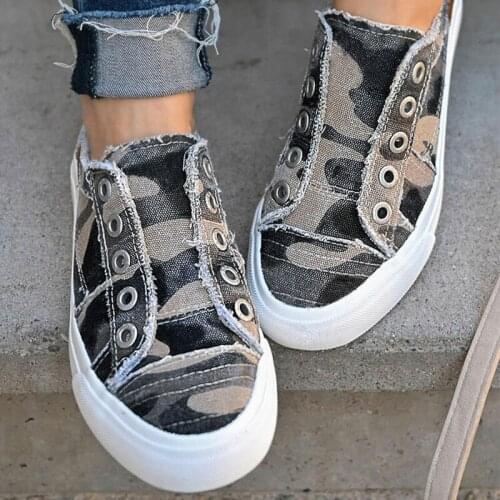 Women Canvas Flats Shoes Ladies Slip On Camouflage Flat Spring Autumn Flat Shoe Female Casual Comfort Women Round Toe Footwear