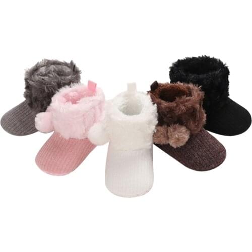 Lioraitiin 0-18M Baby Girls Winter Shoes New Toddle Simple Multi-color Furry Ball Cute Comfortable Non-slip Walking Out Boots
