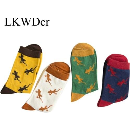 LKWDer 5 Pairs Mens Cool Animals Hip Hop Crew Socks Funny Street Happy Socks Men Men Sock Divertidos Skateboard Chaussette Homme