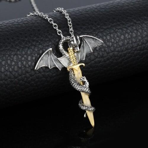 Fashion Luminous Vintage Dragon Sword Pendant Necklace Titanium Steel Pendant Necklace Jewelry Glow In The Dark
