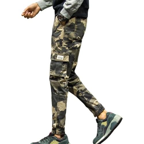 Men Casual Camouflage Ankle-tied Multi-pockets Cotton Sport Ninth Pants Trousers