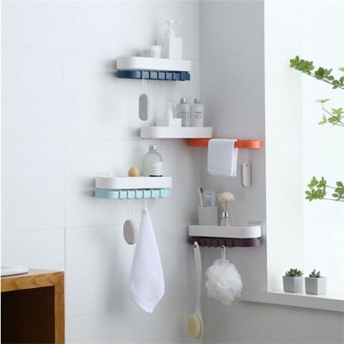 Bathroom Roration Rack Wall Mounted Kitchen Shelf Storage Rack for Shampoo Organizer Towel Hanger with Hooks Soap Dish Soap Box