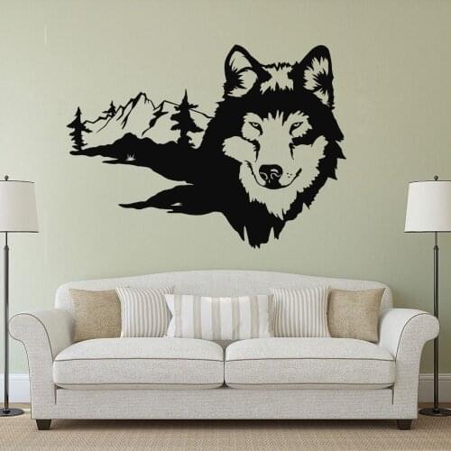 Mural Forest Mountain Wolf Vinyl Wall Art Animal Sticker Home Bed Room Decoration Removable A002666
