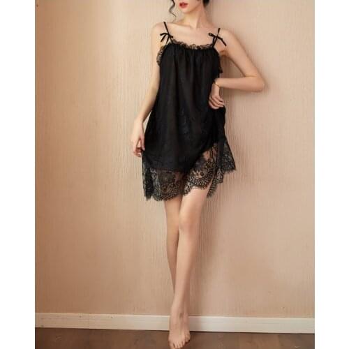 New Fashion Plus Size High Quality Nightgown Lace Suspender Bow Embroidery Sleepdress Sexy Lingerie