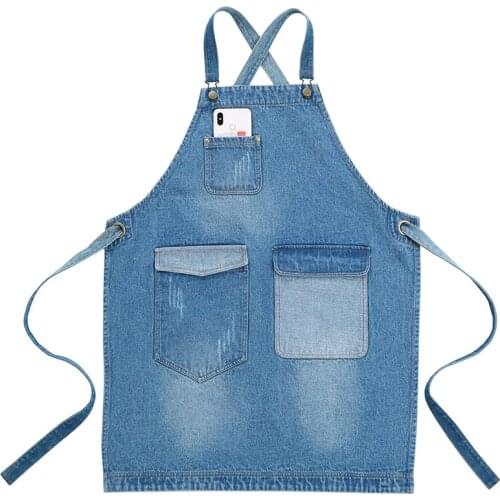 Customized personalized Adults Apron Adjustable Housekeeping Denim Apron with Pocket Cooking Accessories for Women Men cleaning