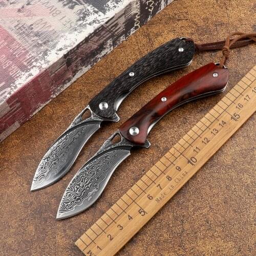 Outdoor Tactical VG10 Damascus Blade Pocket Red Sandalwood Handle Rescue Hunting Self-Defense Tool Dog Leg Fruit Folding Knife