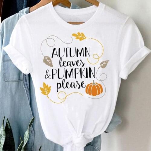 Autumn Fall Graphic Clothes Tshirt Top Print kawaii T Female Tee T-Shirt Women 90s Halloween trend lovely Thanksgiving Pumpkin