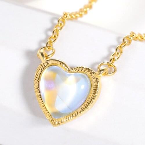 Colorful Opal Heart Necklace For Women 316L Stainless Steel Gold Chain Fashion Party Wedding Jewelry Girlfriend Gifts Choker