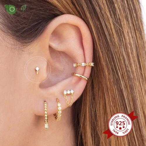 Minimalism INS Charming CZ Crystal Earrings 925 Silver Ear Needle Stud Earrings for Women Girls Stud Ear Jewelry Gifts