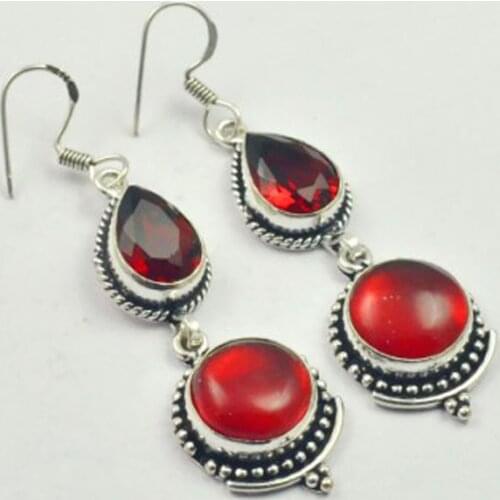 Garnets Earrings Silver Overlay over Copper , 70 mm, E3615