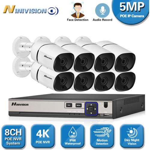 8CH 4K Ultra HD POE Network Video Security System 8MP H.265+ NVR With 8pcs Audio 5MP Weatherproof IP Camera CCTV Security Kit