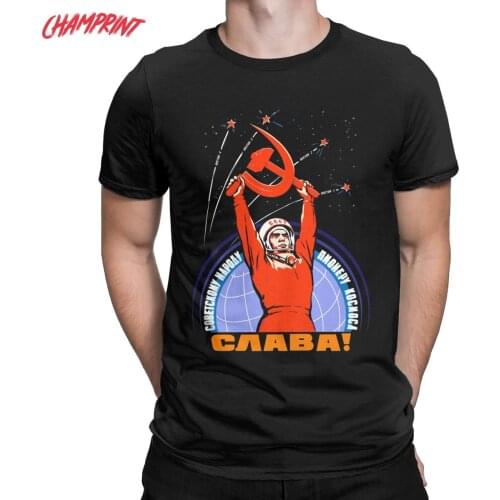 Soviet Union Yuri Gagarin T Shirt Men Pure Cotton T-Shirts USSR Cosmonaut Astronaut CCCP Tee Shirt Short Sleeve Tops 6XL